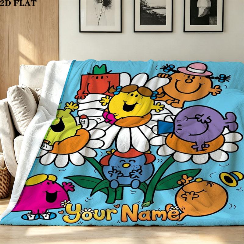 1PC Mr. Men Little Miss Custom Name Patterned Flannel Blanket Suitable For All Seasons for Home Decor Warmth and Comfort Gifts Holiday Present