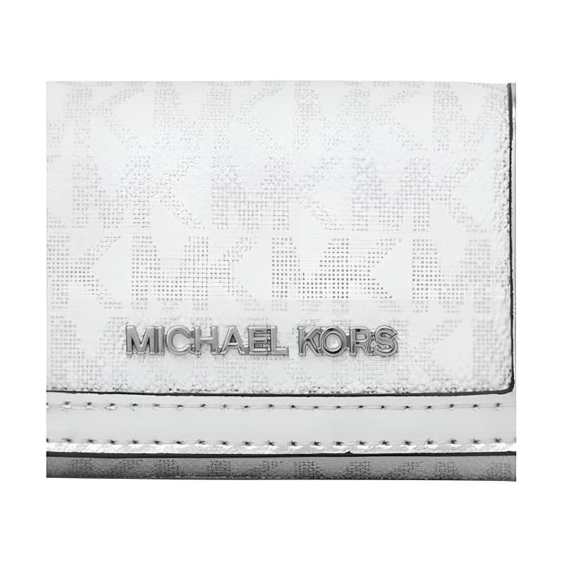 Michael Kors Jet Set Travel Logo Classic Tri-Fold Coated Canvas Key Case Small Women's Optical White with Silver
