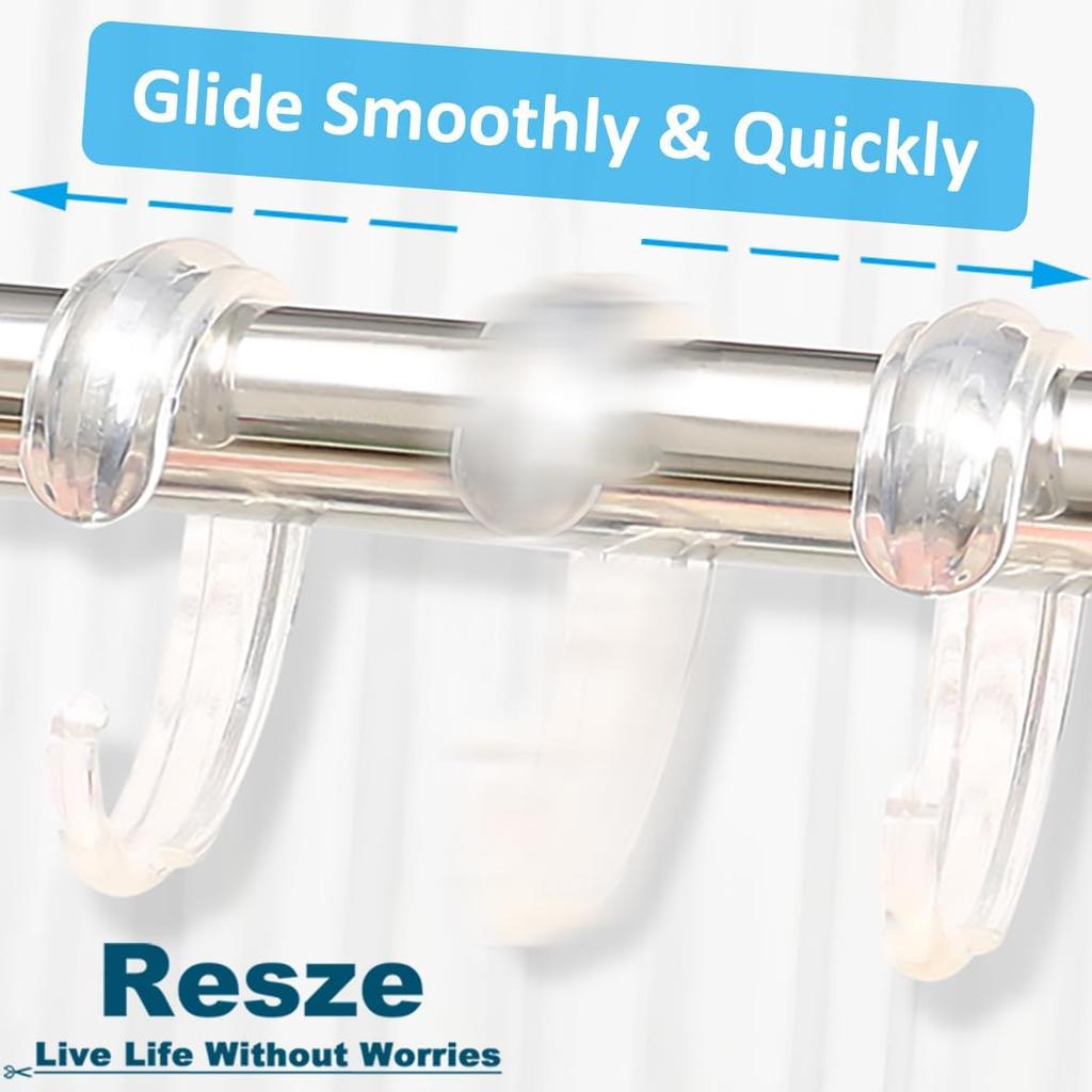 C-Shape Clear Shower Curtain Hooks for Shower Curtain, 12PCS Plastic Smooth Sliding Anti-Drop Shower Curtain Rings, Rust Resistant Decorative Shower