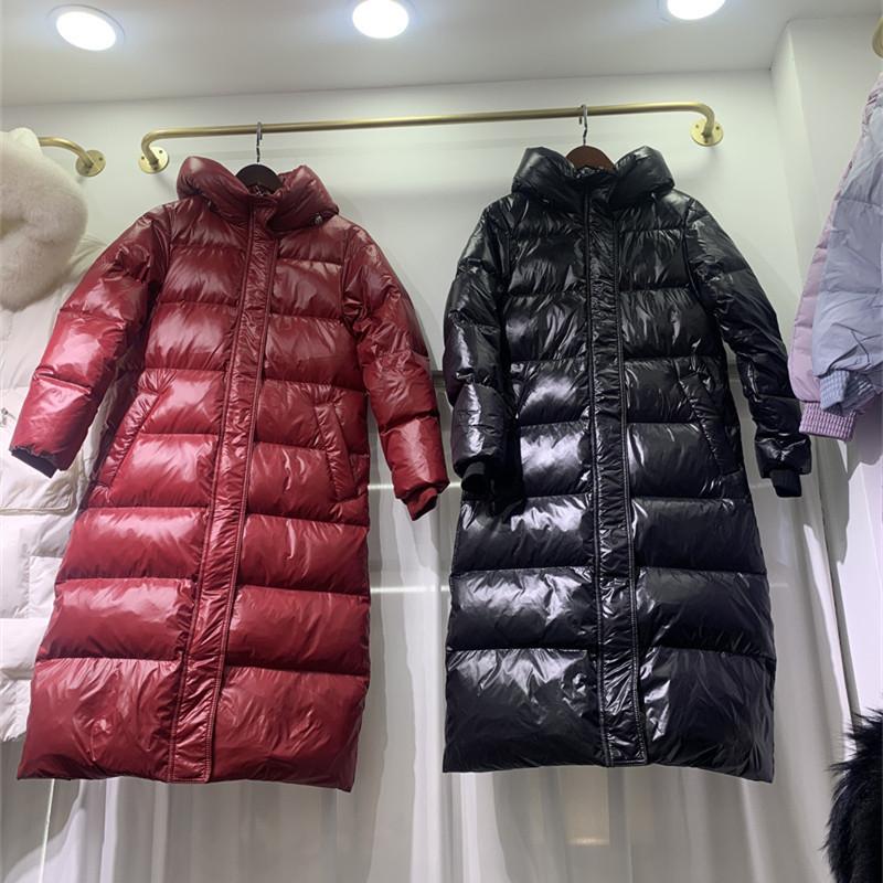 Women Loose Fit Long Hooded Padded Jacket Winter Coat White Duck Down Stand Collar Zipper Pocket Solid Color All Match
