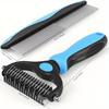 Pet Grooming Combo - Blue Deshedding Brush and Metal Comb for Cats and Dogs, Detangling and Dematting Tool for Long, Matted Fur
