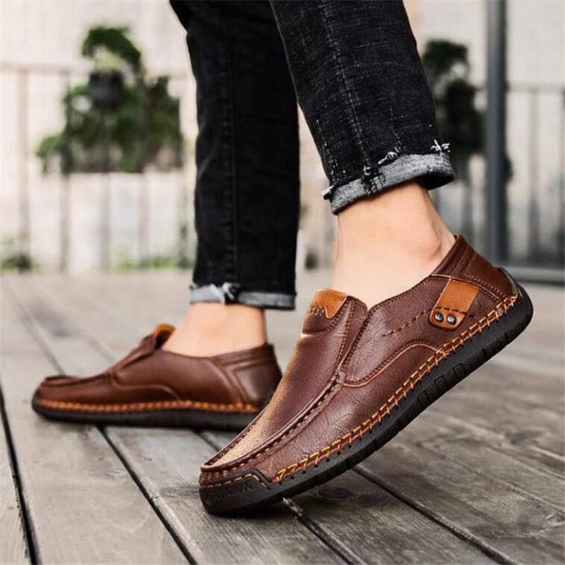 Genuine Leather Shoes Men Loafers Slip On Business Casual Leather Shoes Classic Soft Moccasins Hombre Breathable Men Shoes Flats