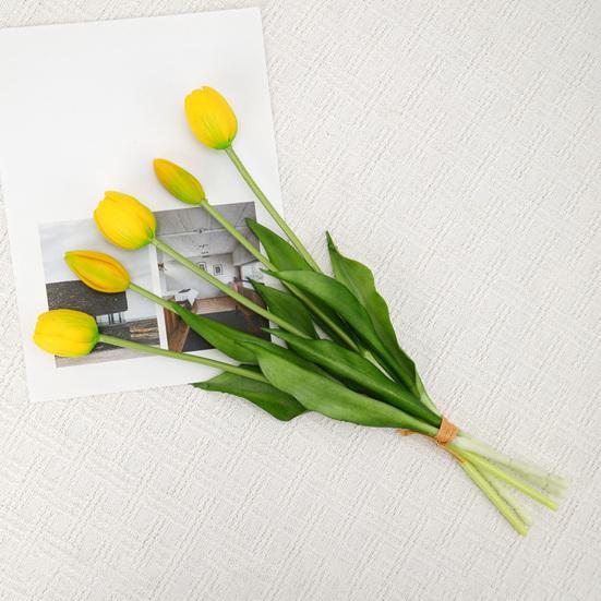 5 Head Artificial Tulip Bouquet 15.7" Long Stem Faux Tulip Flower Lifelike Real Touch