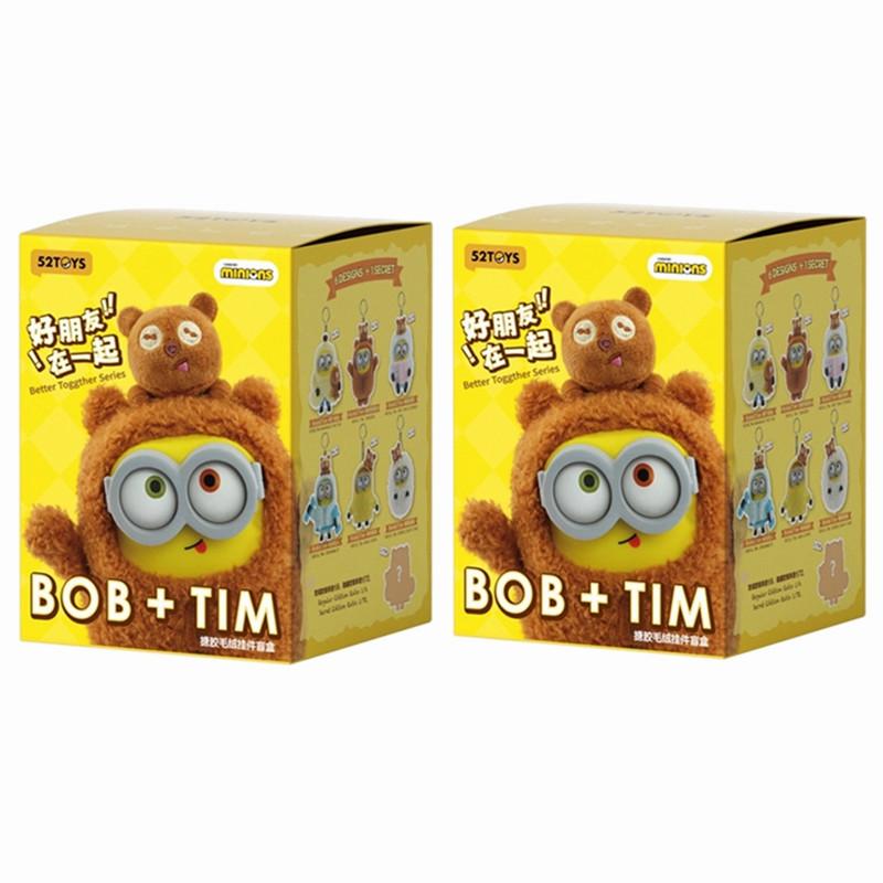 52Toys New Minions Bob&Tim Better Together Series Blind Box, Cute Vinyl Plush Keychain, Anime Figure Collectible Doll Gift