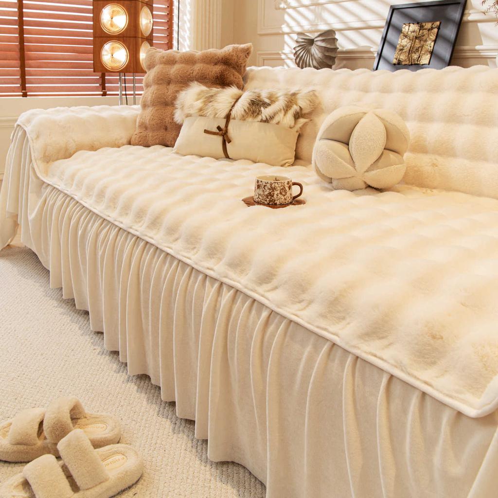New Winter Rabbit Plush Warm Plush Sofa Cushion Thickened Non Slip Cushion Leather Sofa Cover Cover Cloth