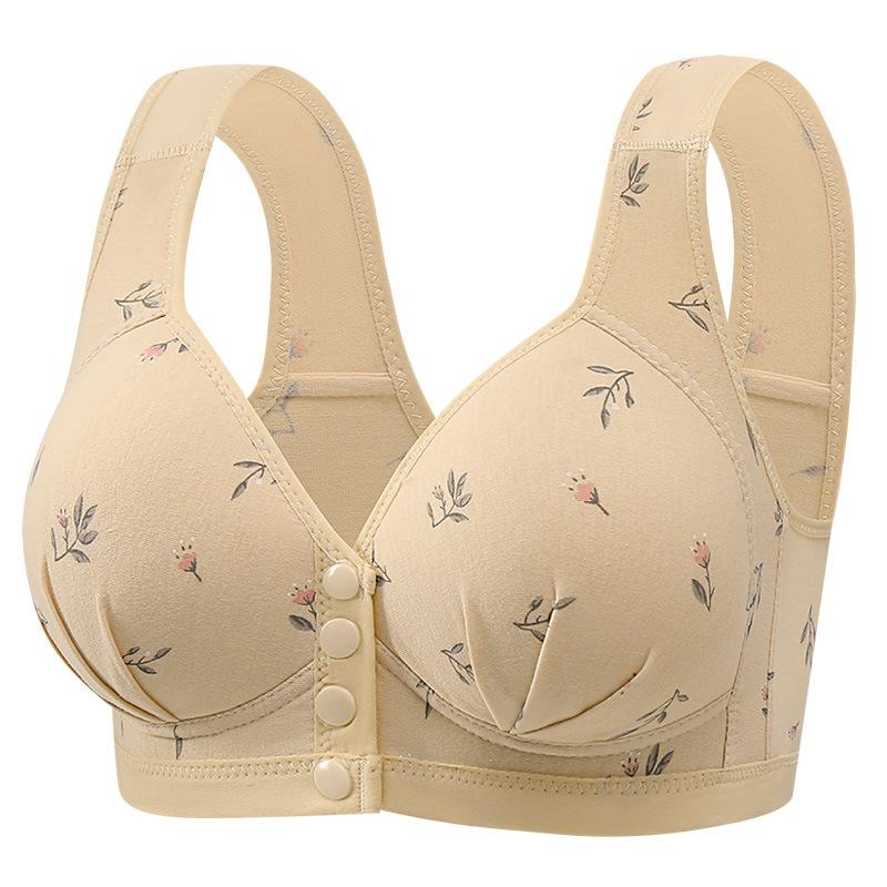 Plus Size Cotton Lace Bra for Mature Women Soft Thin Cup Front Closure Wireless Tank Top Bra Comfortable Full Coverage Supportive Underwear