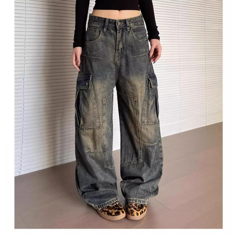 JYL Women s Cargo Pants American Cross-Border Spring High-Waist Slim Floor-Length Denim M бездна