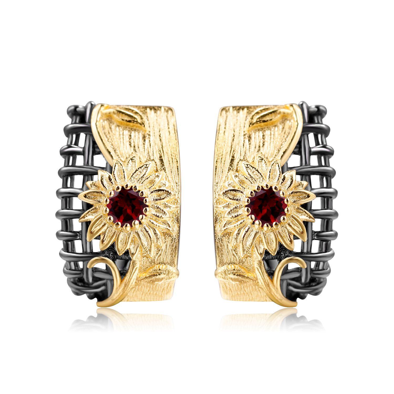 

Оригинальные дизайнерские серьги в естественном стиле с цветочным дизайном, серьги-гвоздики из серебра 925 пробы с натуральным аметистом