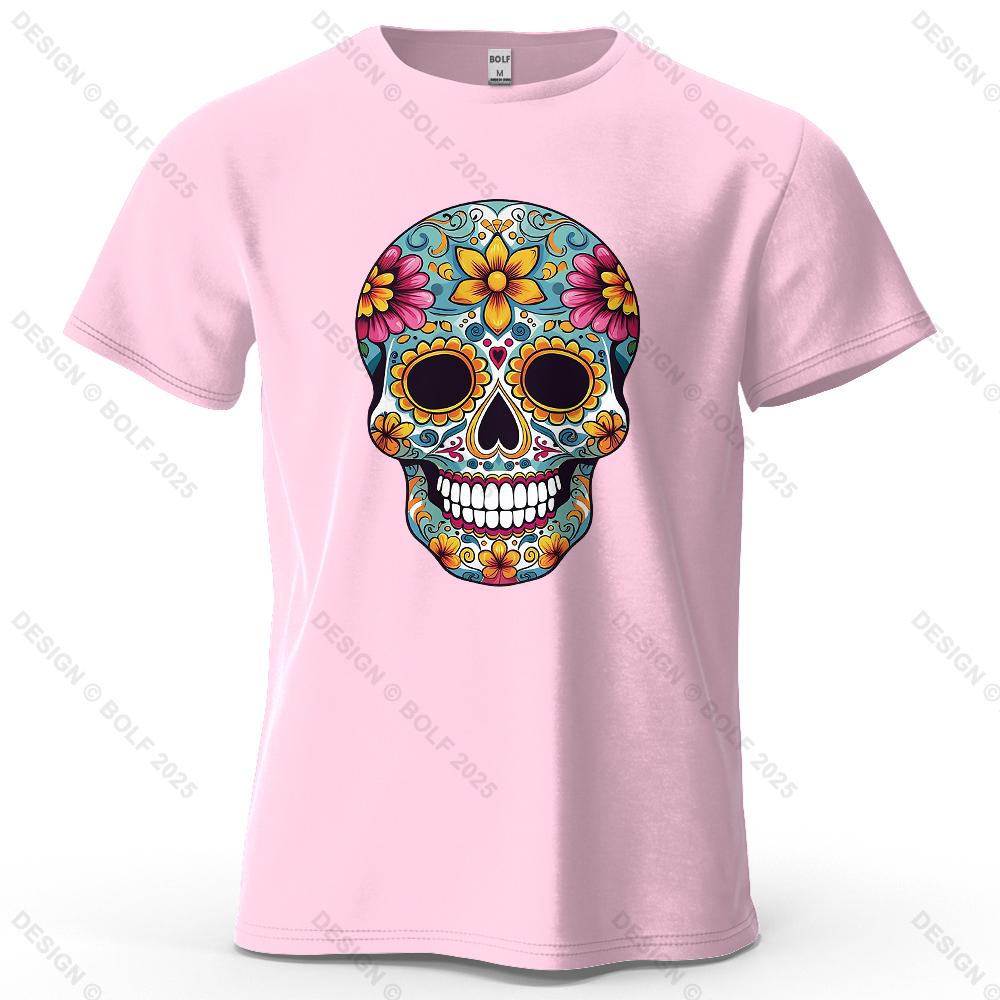 Day of The Dead Skull Pattern Printed Short Sleeve Summer New Personalized Unisexs and Womens Casual Soft Skin Friendly Tshirt