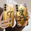 The ornate letter "S" For Samsung Galaxy S26 S20 FE S21 S22 Ultra 23 Plus 24 Ultra 25Ultra S21+ 22Plus Golden glass phone case