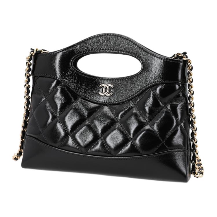 Chanel 31 Bag 24s Gold Buckle Diamond Pattern Leather Handbag Women'S Black