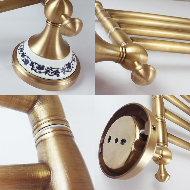 Portasciugamani mobile in ottone antico per bagno, cucina, porta asciugamani da bagno, appendini a parete, robusto 8024DH-4