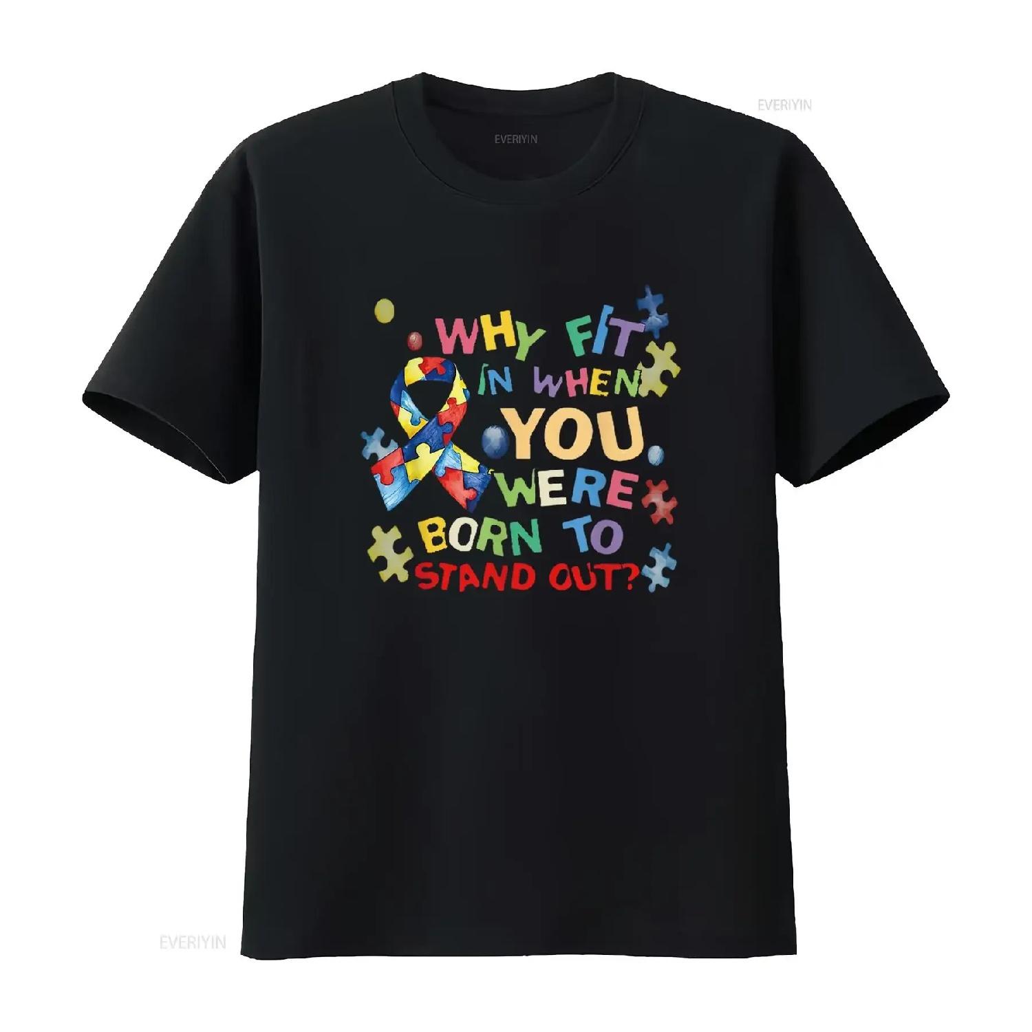 Mens Why Fit In When You Were Born To Stand Out Autism Awareness T Shirt White Large vintage Washed Top For Everyday Wear XXXXXL разноцветный