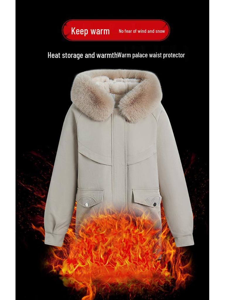 2025 Winter Women's Plus Velvet Fur Collar Parka - Warm Cotton Casual Jacket for Mothers