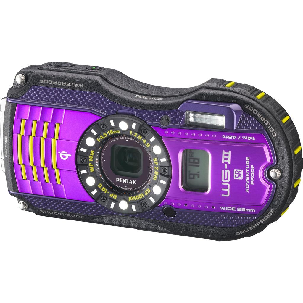 PENTAX Waterproof Digital Camera PENTAX Purple 1cm Macro Macro Stand Included Electronic Compass Sub LCD Qi Standard PENTAX 12674 WG-3GPS WG-3GPSPU