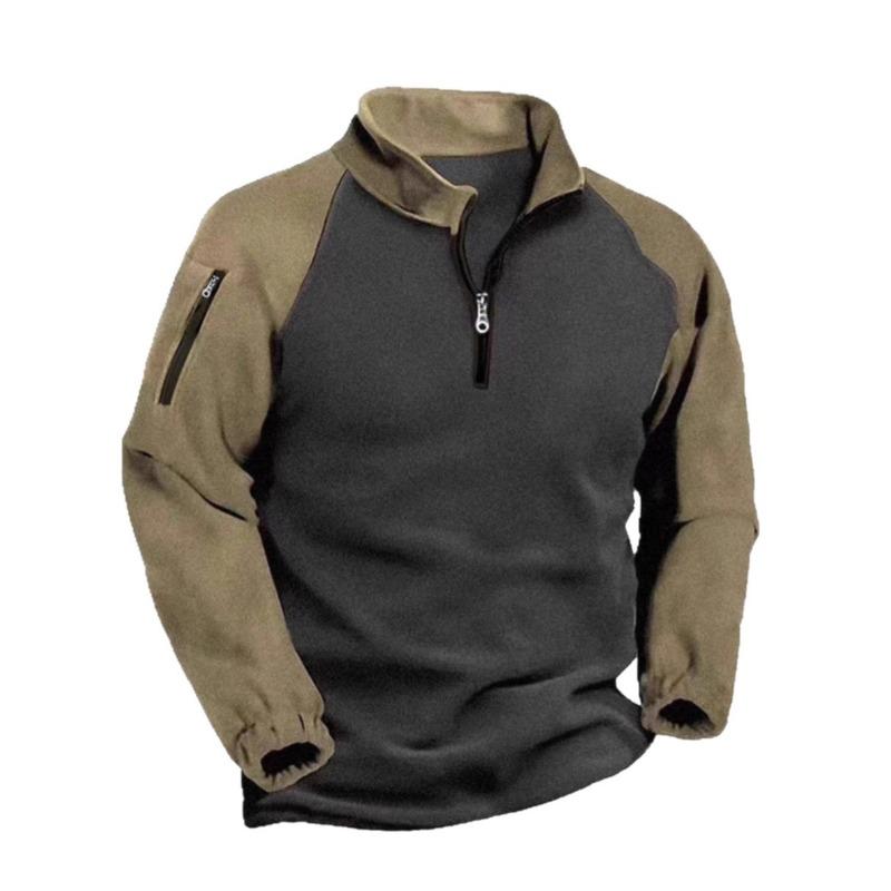 Tactical Fleece Jacket for Men's Warm Stand Collar Pullover Color Zipper Sweatshirt Jacket
