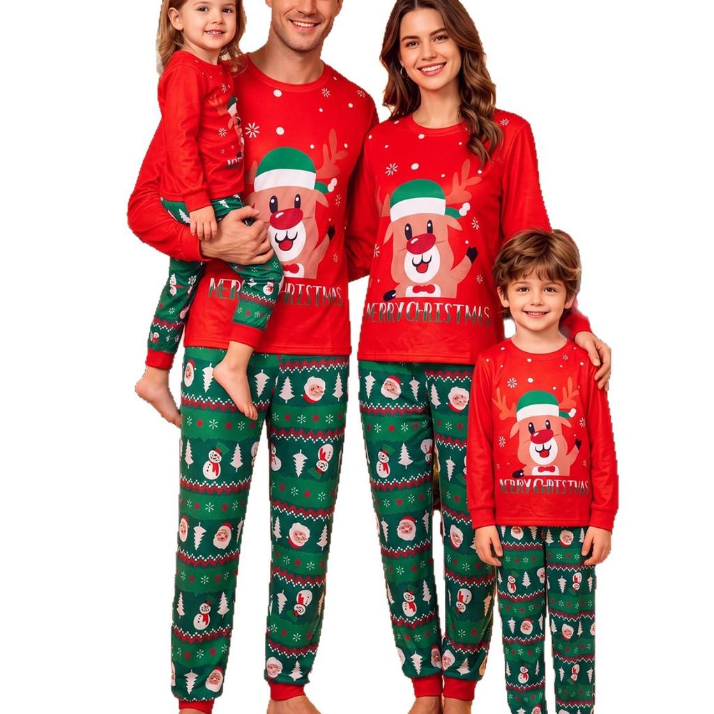 New European and American parent-child clothing, whole family clothing, autumn and winter Christmas, a family of three and four loungewear set pajamas