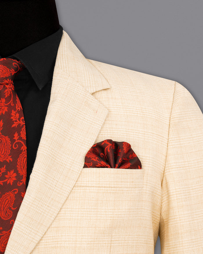 Light Apricot Brown Subtle Plaid Blazer