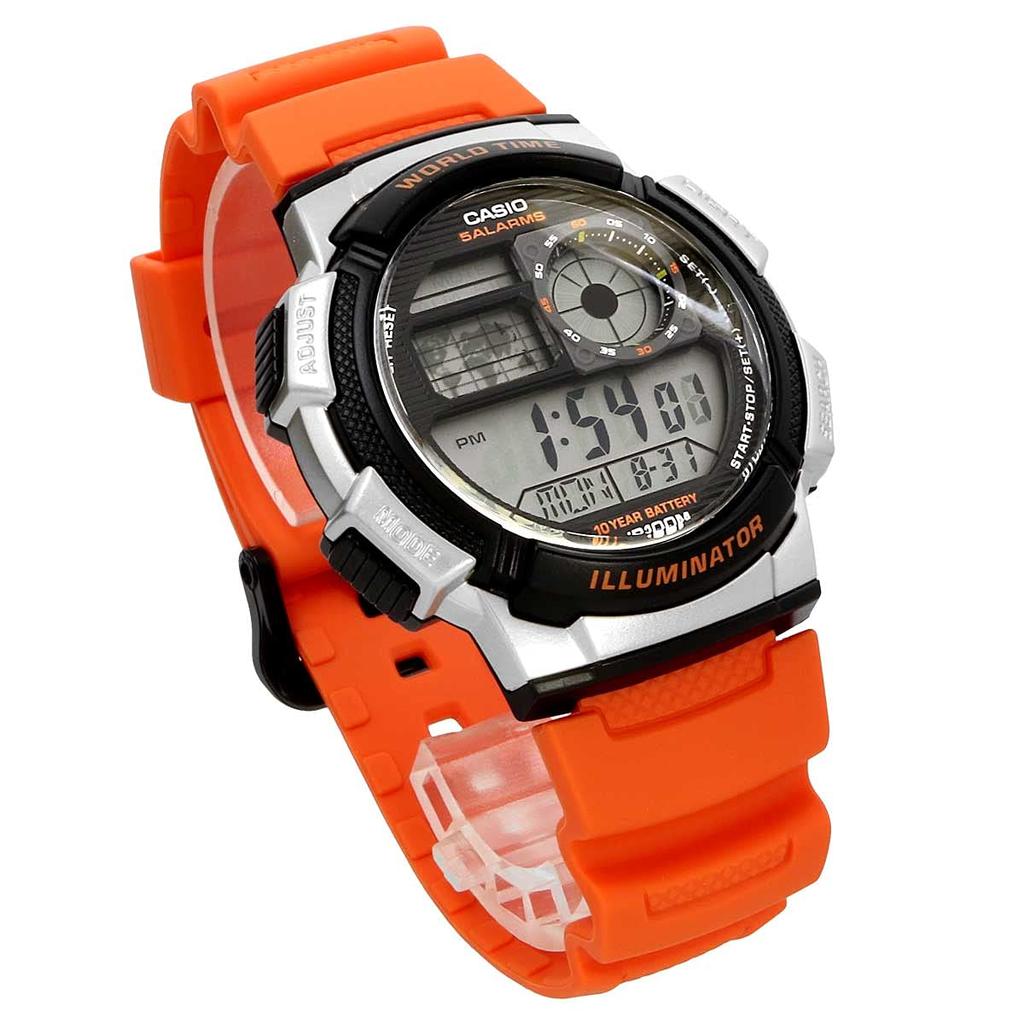 Casio World Time Digital Watch Orange X Silver Men's AE-1000W-4BV (Overseas Model) [Used]