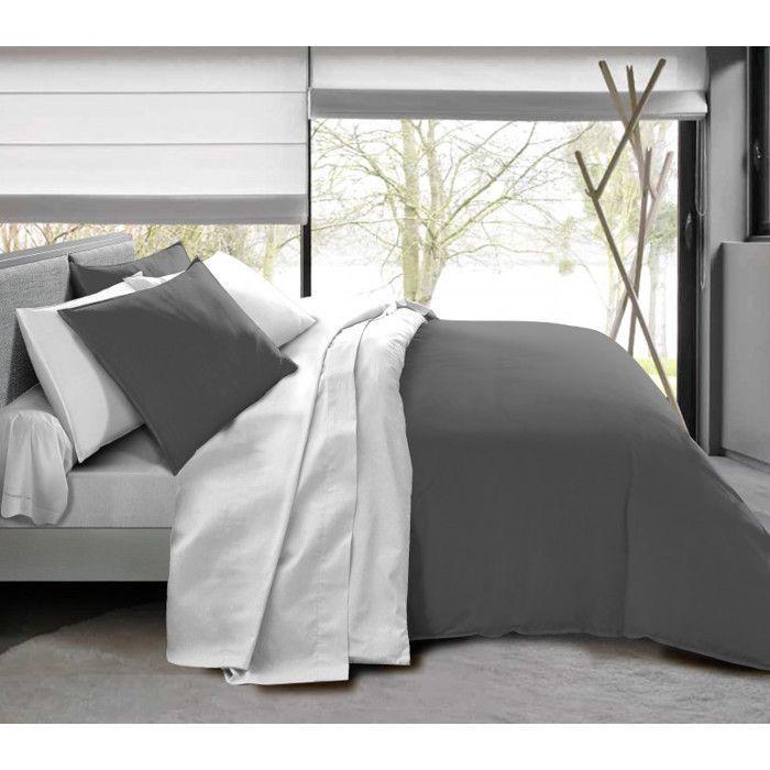 Pack complet 6 pièces Anthracite/Blanc réversible housse de couette pour lit 180 x 200 cm "King size"