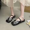 New Women's Mules Bow Square Head Fashionable Slippers Outdoor Casual and Comfortable Dress Women's Shoes 2 Colors Versatile