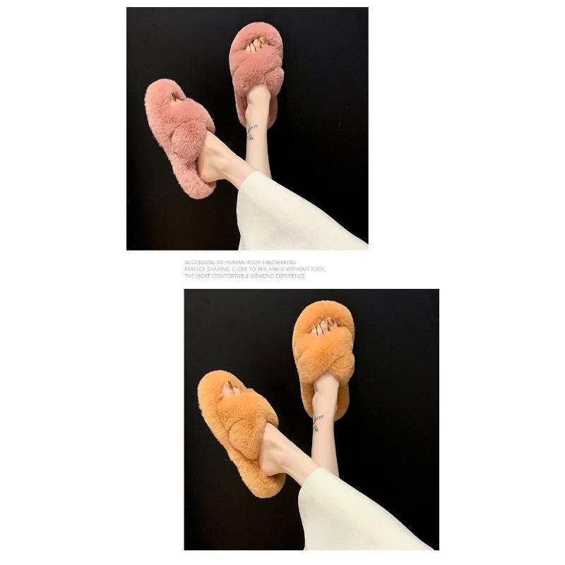 Women's Internet Celebrity Thick-soled Fur Slippers Women's Outerwear 2024 Autumn and Winter Cross Fur Slippers