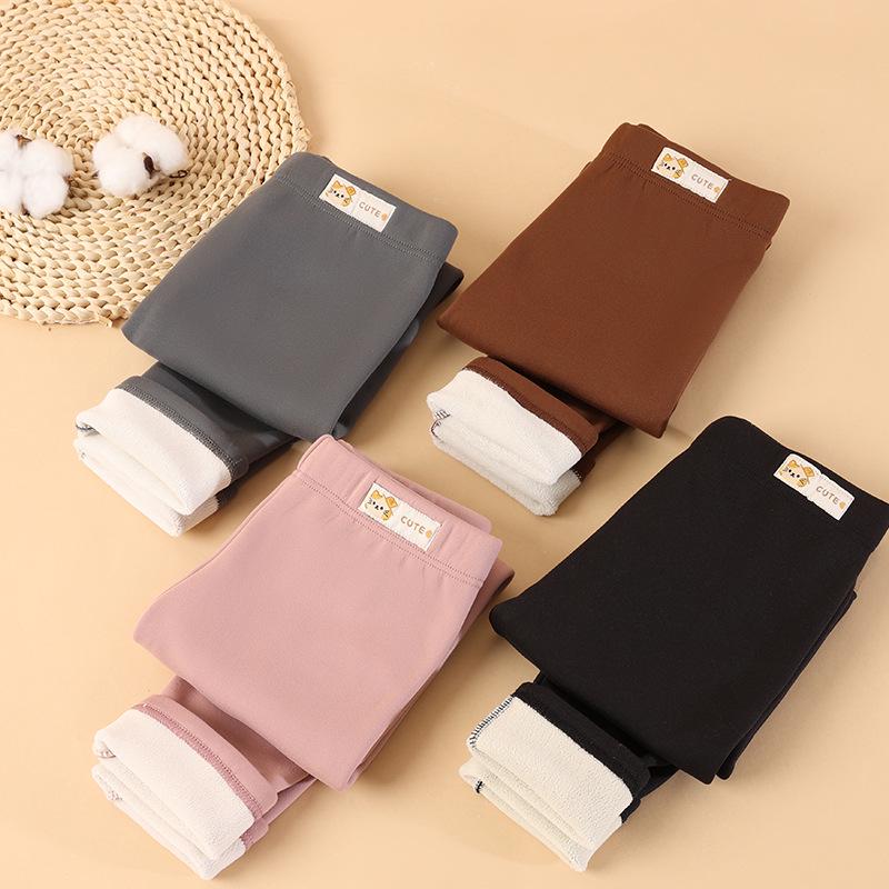 Kids' Fleece-Lined Leggings: Warm Autumn & Winter Wear for Boys and Girls - Versatile One-Piece Pants.