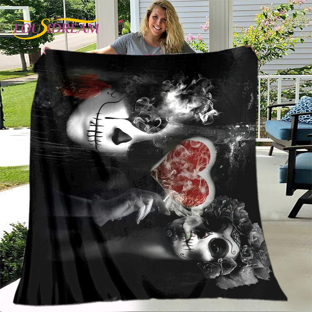 Gothic Horror Female Skull Dead Girl 3D Soft Plush Blanket,Flannel Blanket Throw Blanket for Living Room Bedroom Bed Sofa Picnic