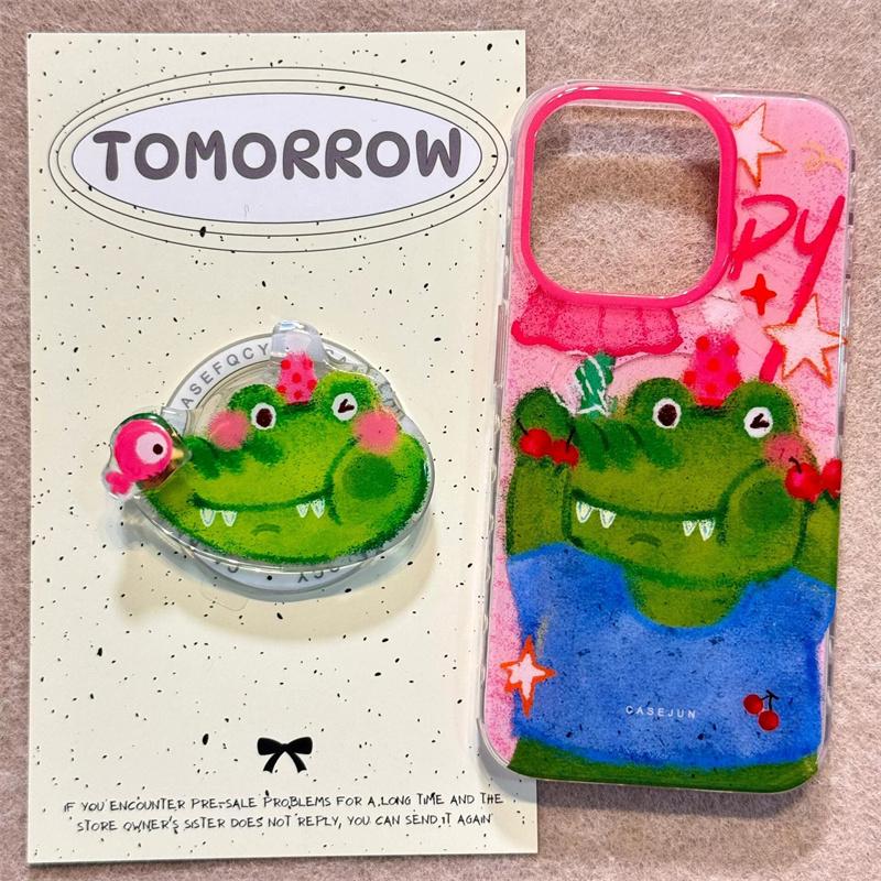 Magnetic foundation make-up graffiti crocodile mobile phone case with magnetic holder for iPhone 11 12 13 14 15 16 17 Pro max