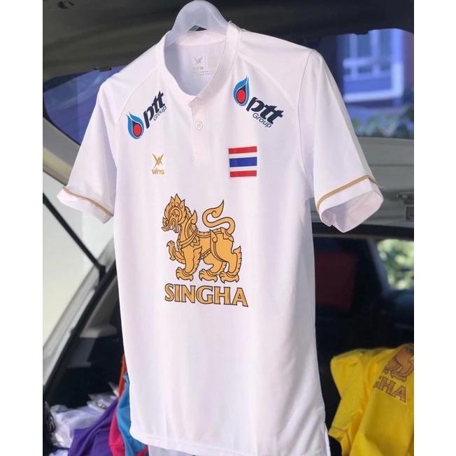 THAILAND National Football Soccer Training JERSEY CHEER Print Quick Dry Shirt Mandarin Collar Polyester Short Sleeve Uniform Lion Logo Sport Outdoor