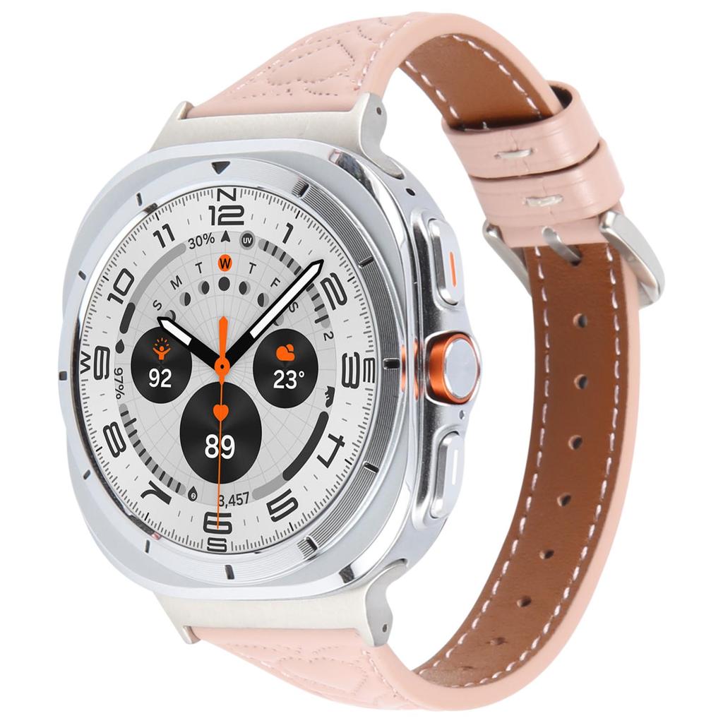 For Samsung Galaxy Watch Ultra 47mm Heart Pattern Embossed Watch Band Cowhide Leather Strap