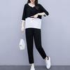 2 Pcs/Set Women T-shirt Pants Set Sport Outfit Colorblock Round Neck Half Sleeve Top Elastic Waist Long Pants Casual Commute