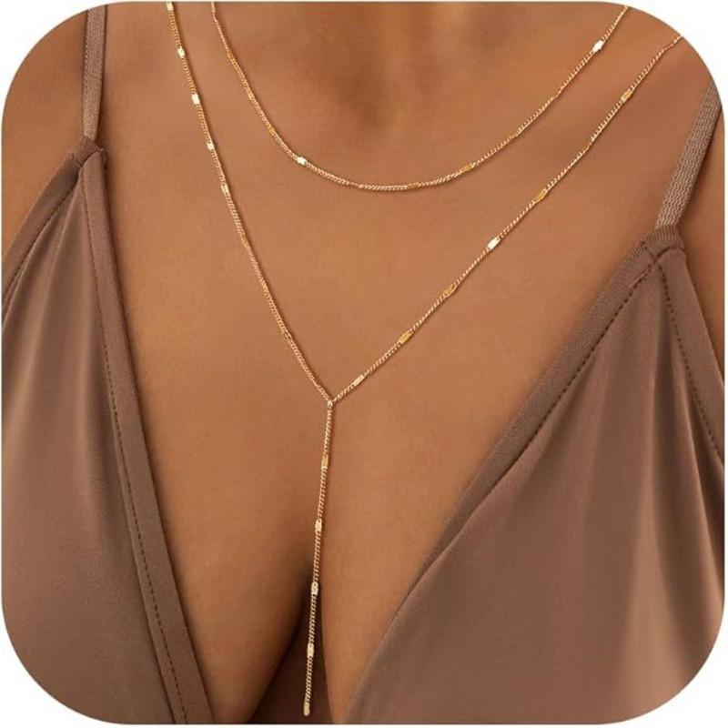 Простая веревочная длинная цепочка Модное медное ожерелье-чокер Y-образный кулон Цепочка с бусинами золотой