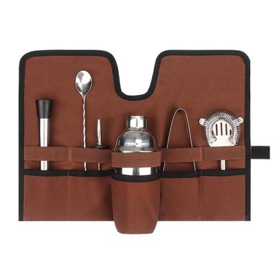 Canvas Cocktail Set Carry Bag Portable Folding Roll Strap Professional Mixology Bartender Bag For Camping Outdoor