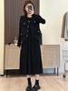 Women's Elegant Mid-Length Black Dress - 2025 Autumn New Style, Slimming Pleated Skirt, Long Sleeve Versatile Design