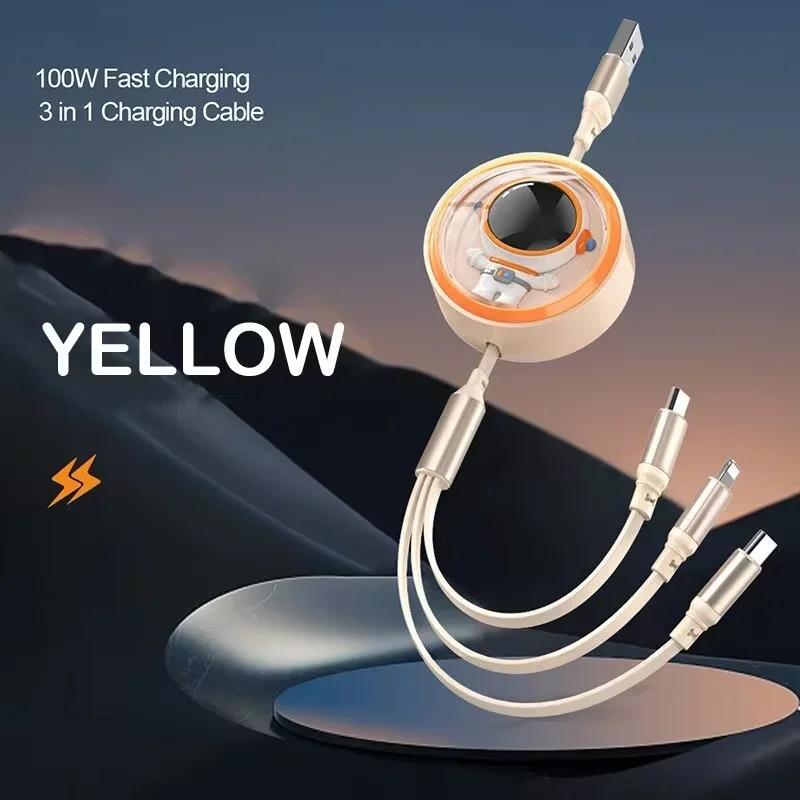 3 In 1 5A Super Fast Charging Data Cable Suitable For  iPhone Huawei Samsung Xiaomi Poco Mobile Phone Telescopic Charging Cable
