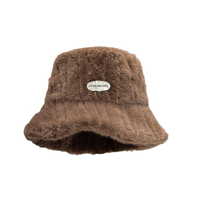 Winter Plush Fisherman Hat Women's Warm Thickened Plush Hat Fashion Versatile Ear Protection Large Head Circumference Bucket Hat Basin Hat