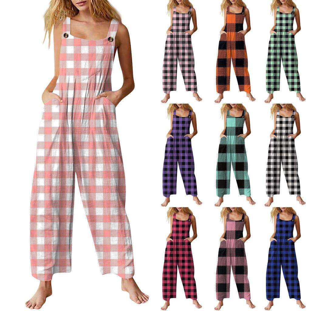 Women's Casual Jumpsuit Sleeveless Gradient Stripe Printed Cotton Jumpsuit