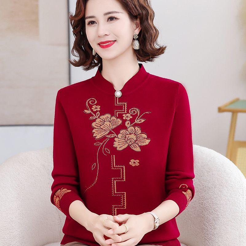 

Autumn Winter Women s Printed Wool Sweater Loose Plus Size Sweater Embroidered PulloverKnit Tops M красный