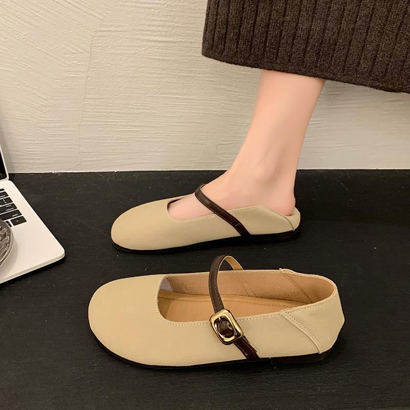 fashion 2024 Spring and Autumn Fashion New Women's One-line Buckle Round Toe Comfortable Flat Shoes