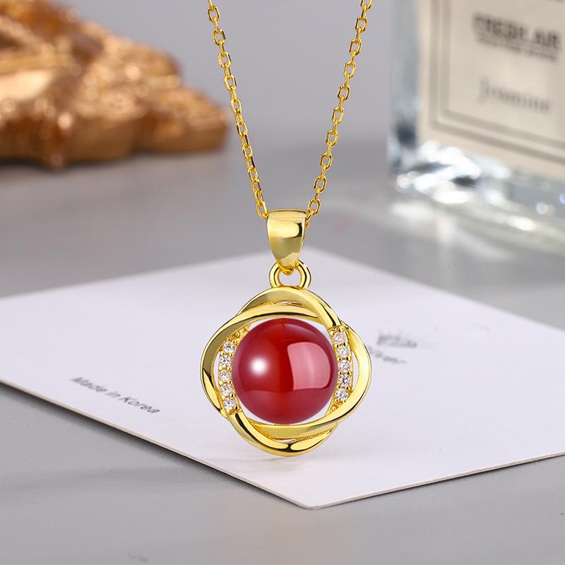 Ethnic Style Zircon & Green Agate Pendant Necklace with Yellow, Red, White Chalcedony for Women