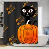 Halloween-Thema Schwarze Katze Kürbis Duschvorhang-Set für Badezimmer-Dekoration Orange, Weiß, Gelb Akzente (Keine zusätzliche Beschreibung