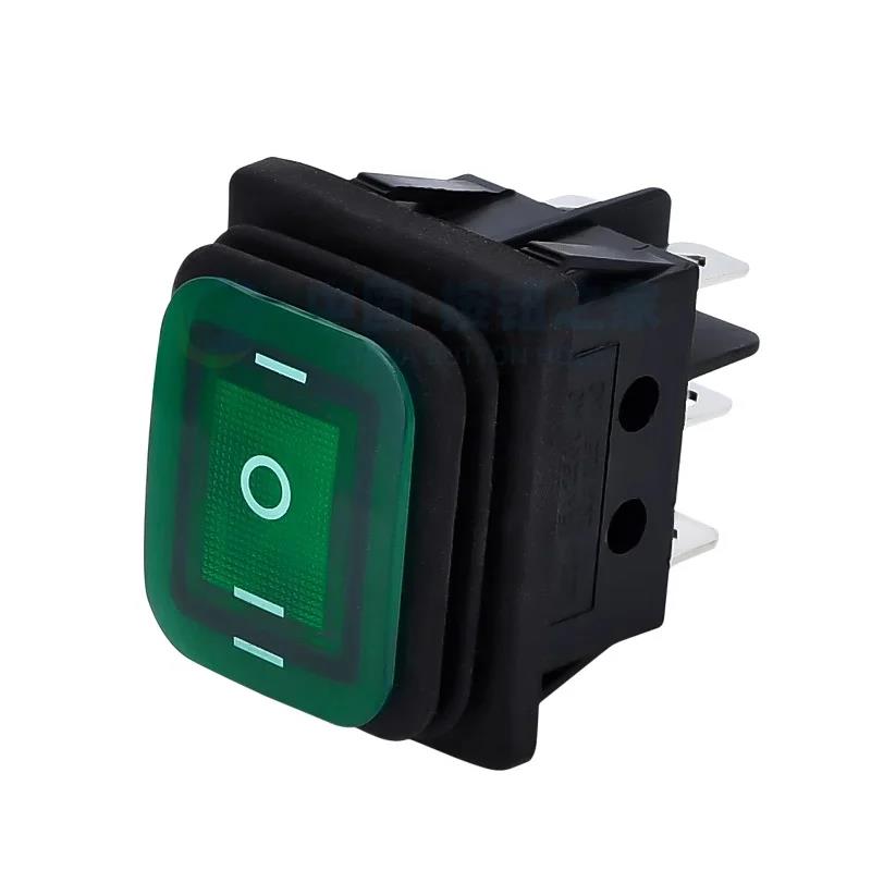 2pcs KCD4 Waterproof Rocker Switch 4 6 Pin Latching 16A 250VAC DPDT ON OFF ON 12V 220V Red Green LED Light Button Switch