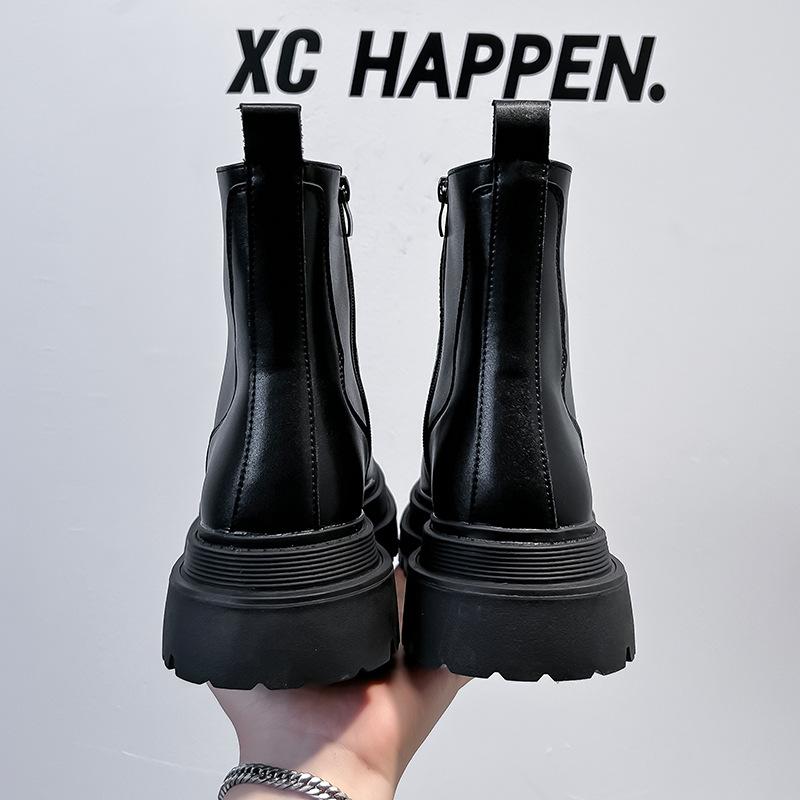 Thick-soled short boots men's 2024 new thickened versatile high-top locomotive boots sleeve knight cigarette boots 59690-A