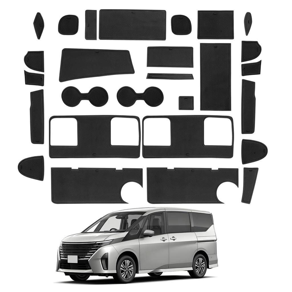 LANGBEAN Interior Rubber Mats for Nissan Serena Door Pocket Interior Serena Custom Set C28, Non-Slip Mats, Scratch-Resistant, Noise-Reducing, Parts,