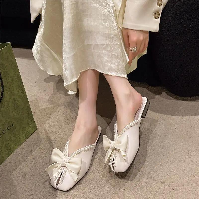 Fashion Square Toe Women's Slippers and Ladies Sandals With Heel Elegant Fashionable Slides Chic Comfortable Elegan High Quality Shoes