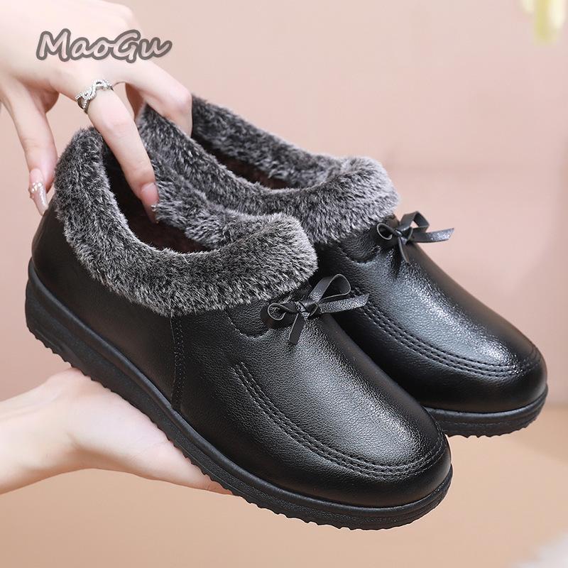 Fashion Comfortable Short Plush Lined Wedge Women's Boots Winter Anti-Slip Soft Sole Round Toe Casual Shoes for Women Warm Mom Shoes