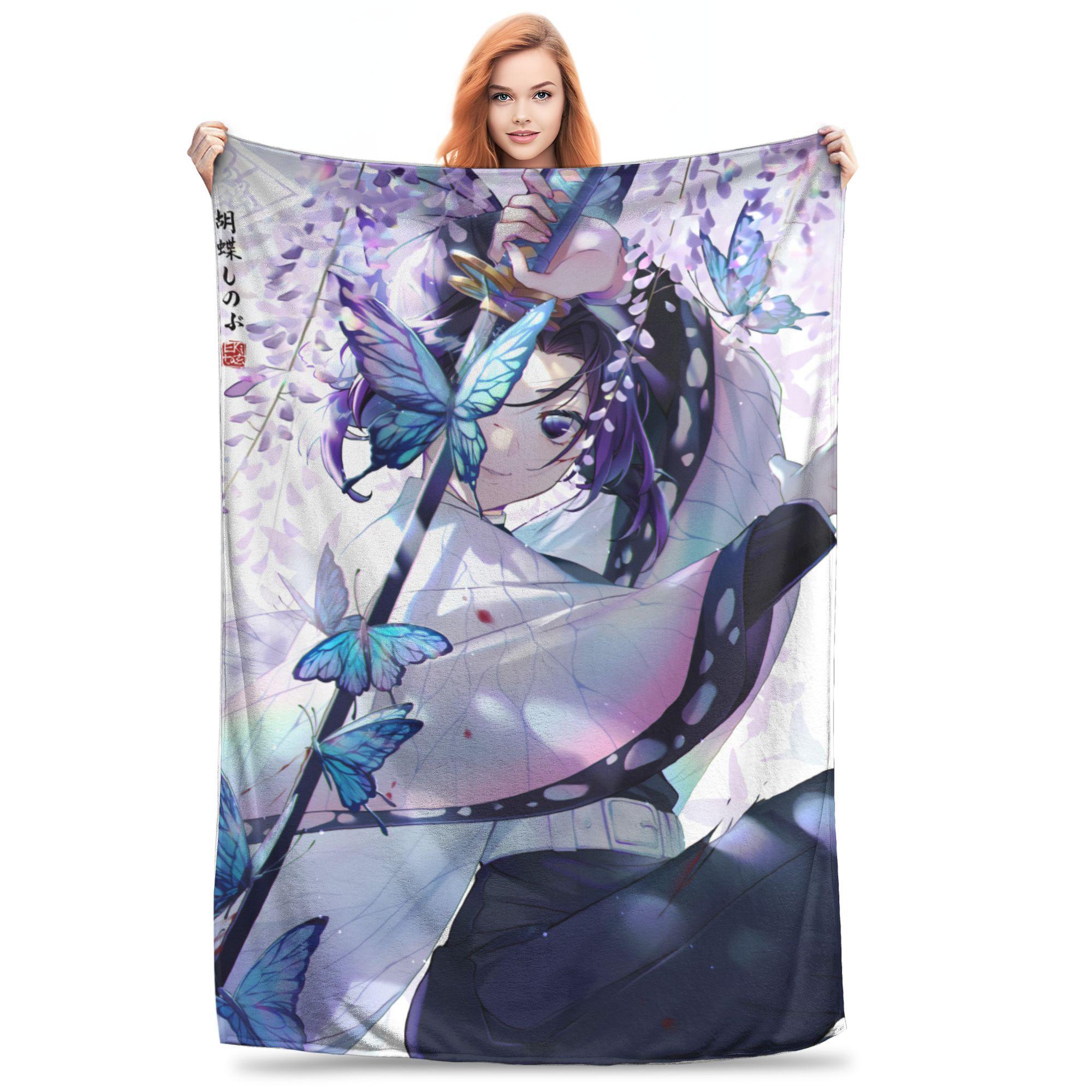 

Клинок, рассекающий демонов Кочо Шинобу Одеяло Фланелевое Летнее Kimetsu No Yaiba Камадо Нэдзуко Мягкое Плед для Постельных Принадлежностей Дивана Квилт 30x40in