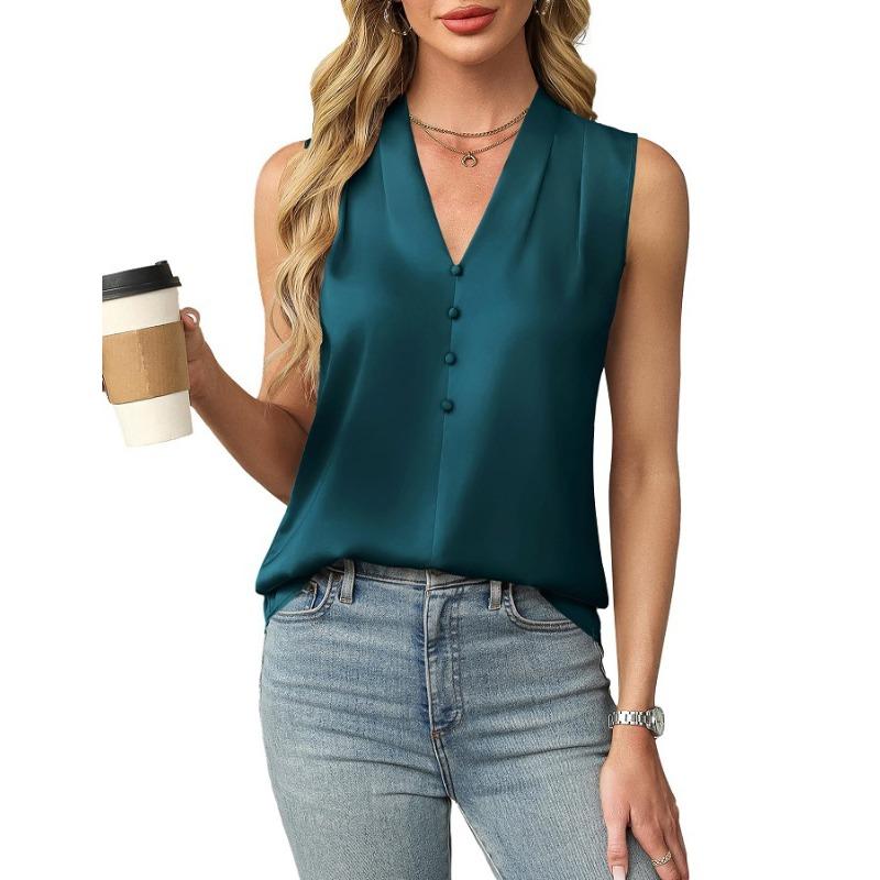JPNTKY Women's Fashion Sleeveless V-Neck Casual Blouses & Shirts
