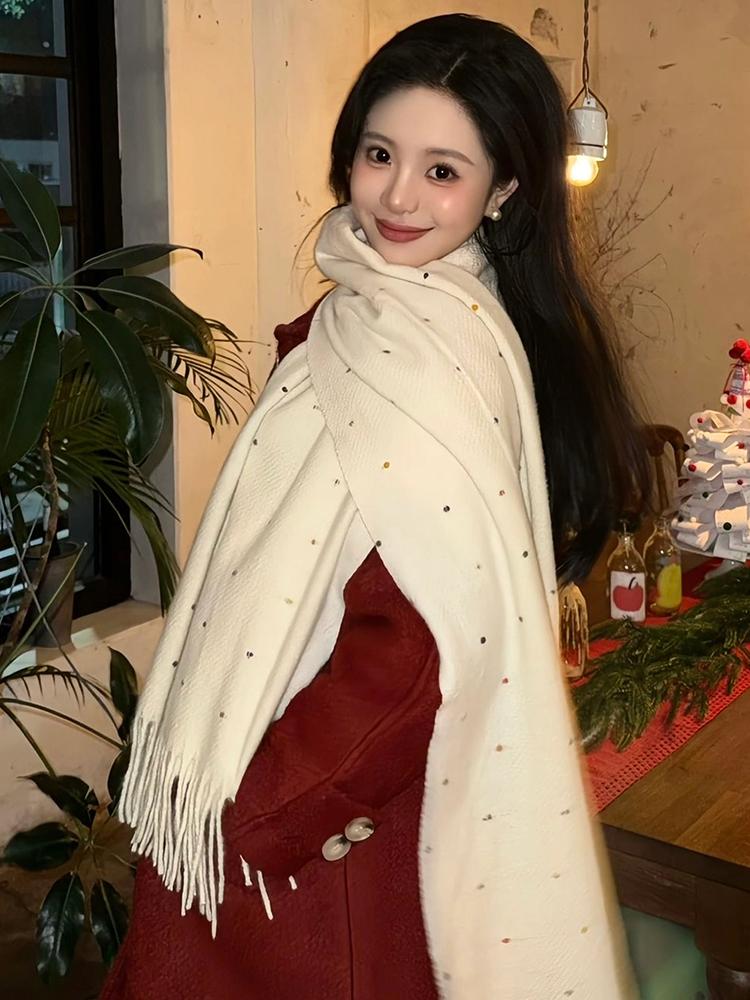 Women Sweet Simple White Tassel Scarf Winter Preppy Style Warm Scarve Pashmina Mujer Femme Foulard Bufanda Wrap Shawl Casual New